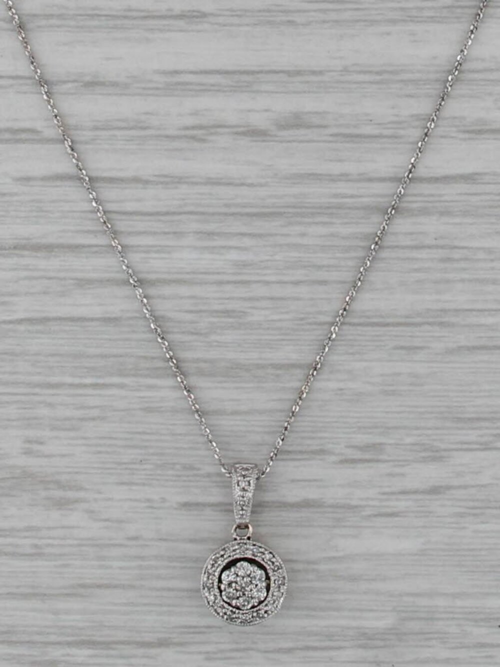0.15ctw Diamond Pendant Necklace 10k White Gold Adjustable 20.5" S-Link Chain
